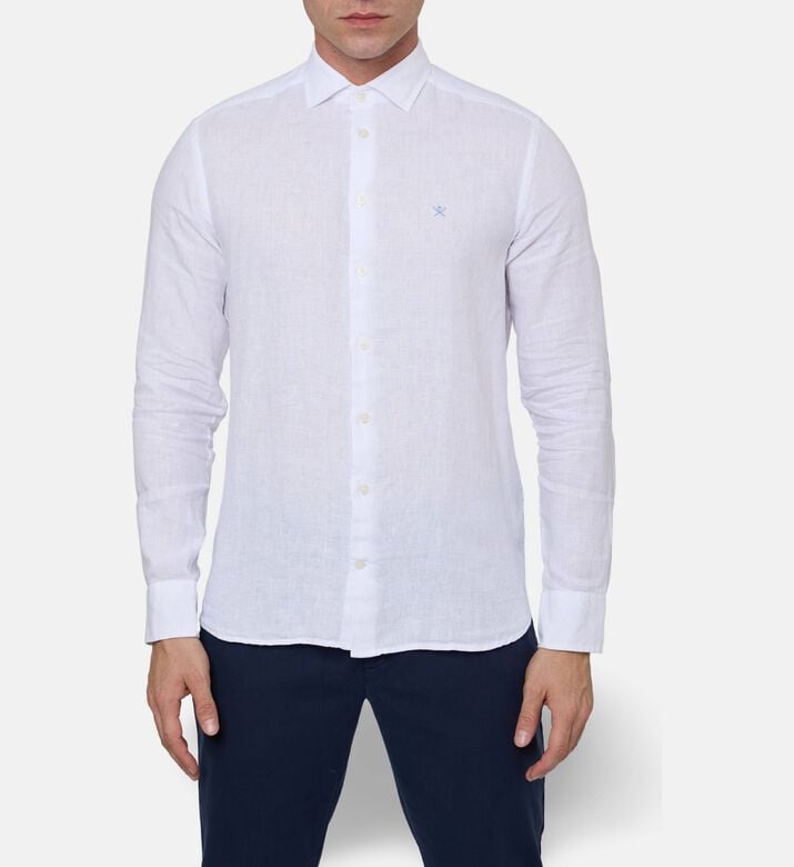 Hackett London Logo-embroidery Regular-fit Shirt, White, Xl, Model View