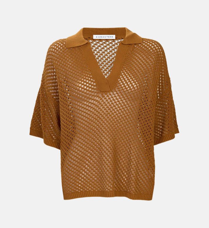 Open-knit Short-sleeve Polo Shirt