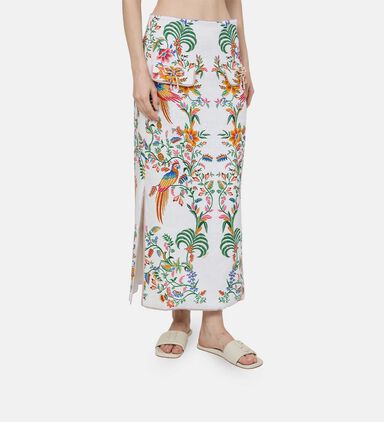 Delicate Forest Floral-embroidery Midi Skirt