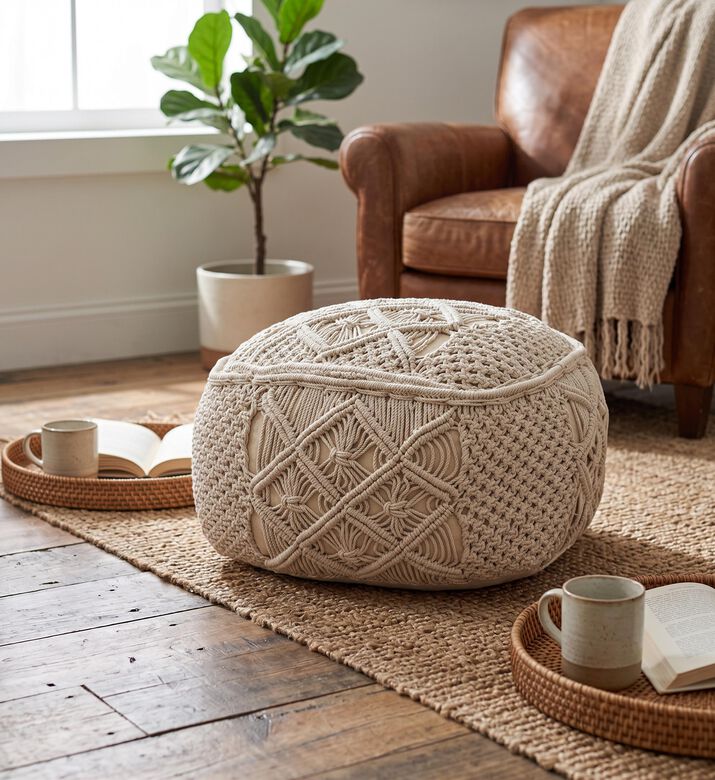Home Deco and More Looplet Handmade Cotton Pouf, Packshot View