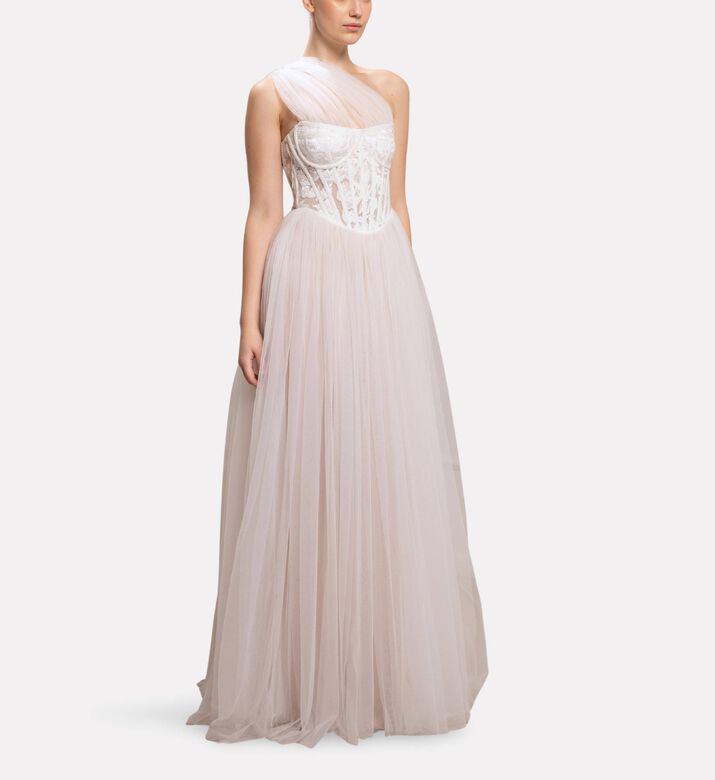 Michael Cinco Asymmetric Long Dress, Model View