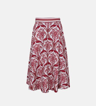 Printed Linen-blend Midi Skirt