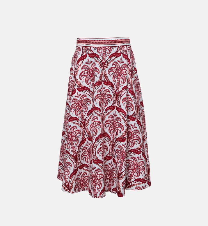 Printed Linen-blend Midi Skirt