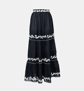 Embroidered Ruffled Maxi Skirt