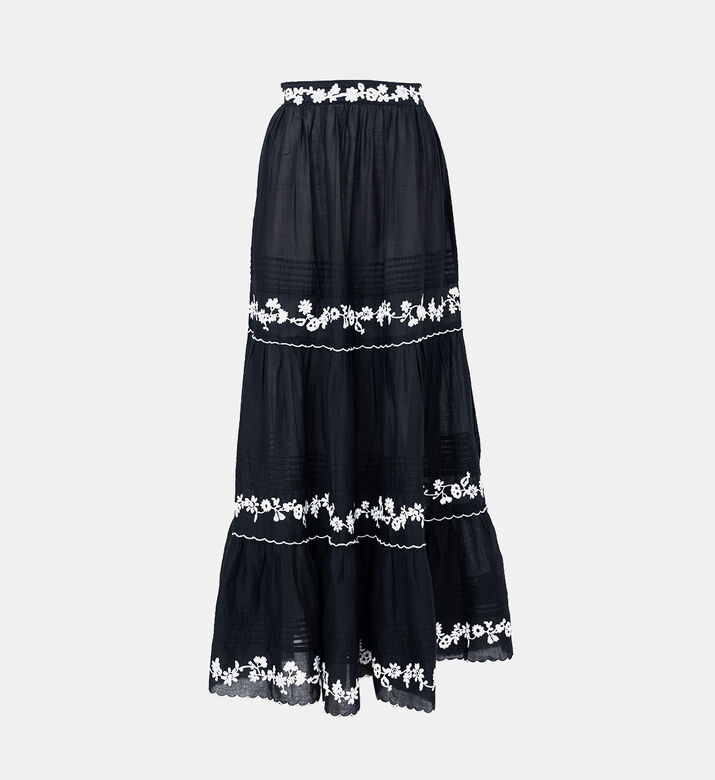 Embroidered Ruffled Maxi Skirt