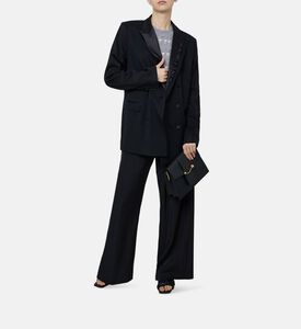 جاكيت بياقة بطية ساتان بصفي أزرار