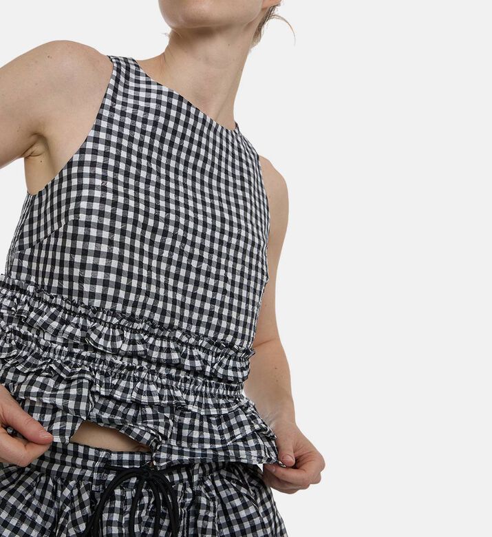 Ganni Checkered-print Sleeveless Top, Model View Ganni Checkered-print Sleeveless Top, Model View