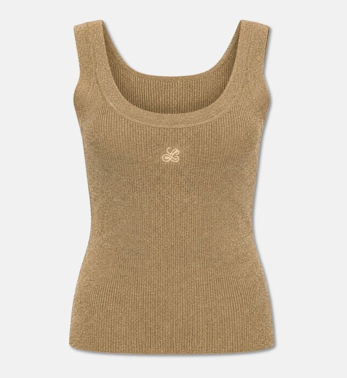 Luisa Spagnoli Ribbed Scoop-neck Knit Top, Gold, S, Packshot View