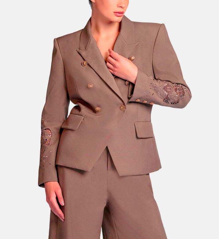 Michael Cinco Floral-embroidery Regular-fit Suit Set, Light-brown, Xl, Model View