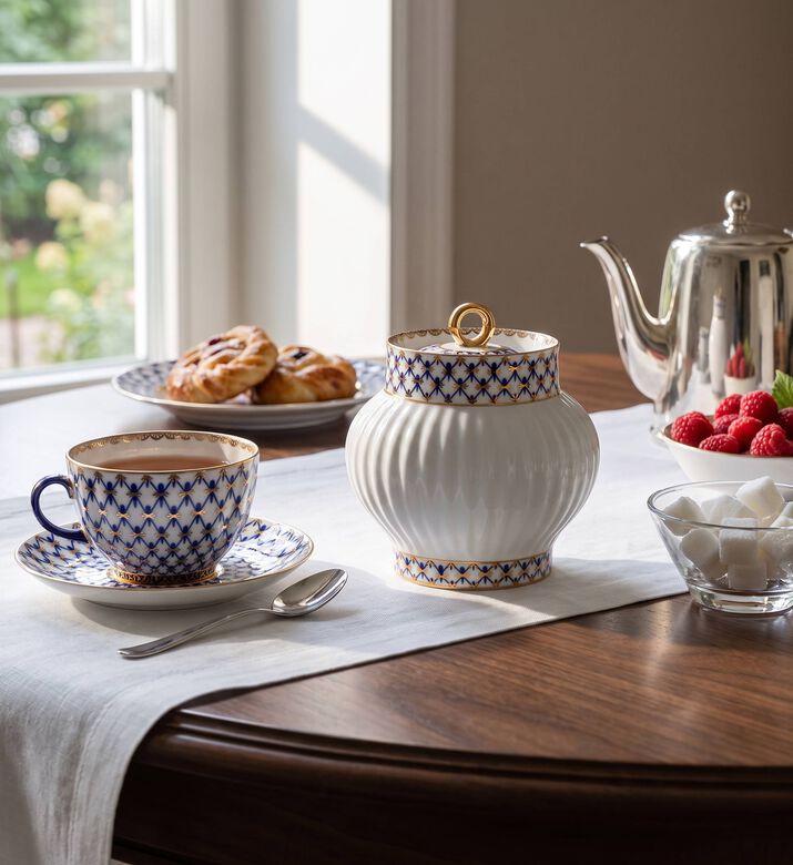 Imperial Cobalt Net Wave Sugar Bowl, Model View