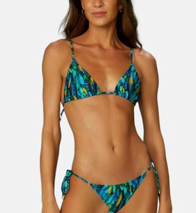 قطعة بيكيني علوية بياقة في بنقشة ريش حيوانات