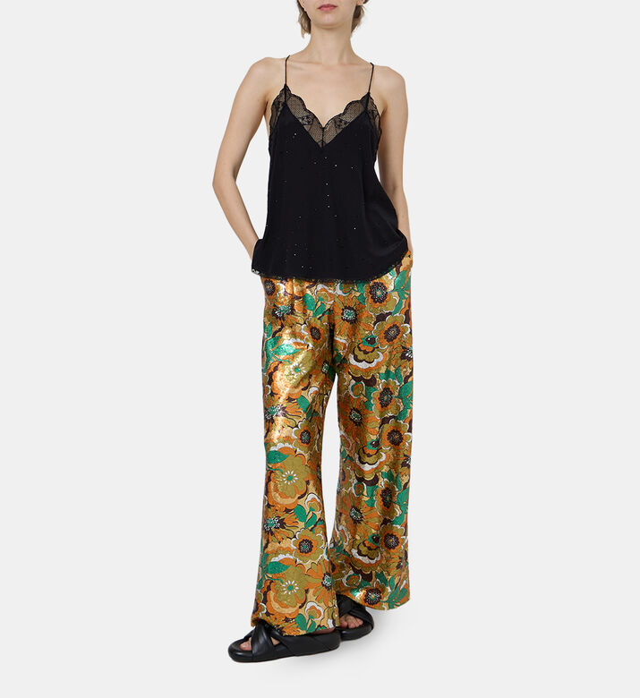 Floral Sequin Wide-leg Pants Floral Sequin Wide-leg Pants