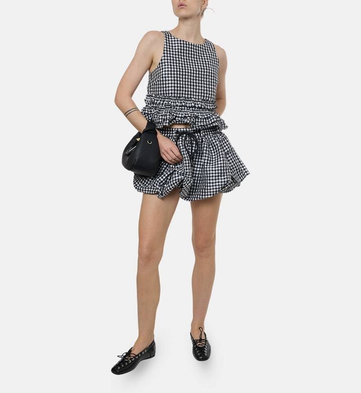 Ganni Checkered-print Mini Bubble Skirt, Model View Ganni Checkered-print Mini Bubble Skirt, Model View