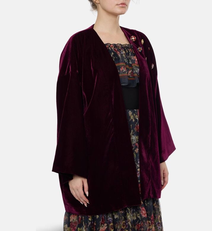 Blue For Burgundy Gold-tone Buttons Oversized Kimono Jacket, Burgundy, Model View