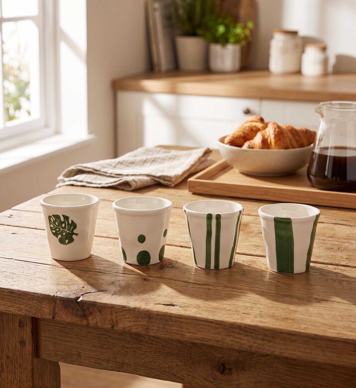 Easy Life Artisan 4-piece Coffee Cup Set, Green, Model View