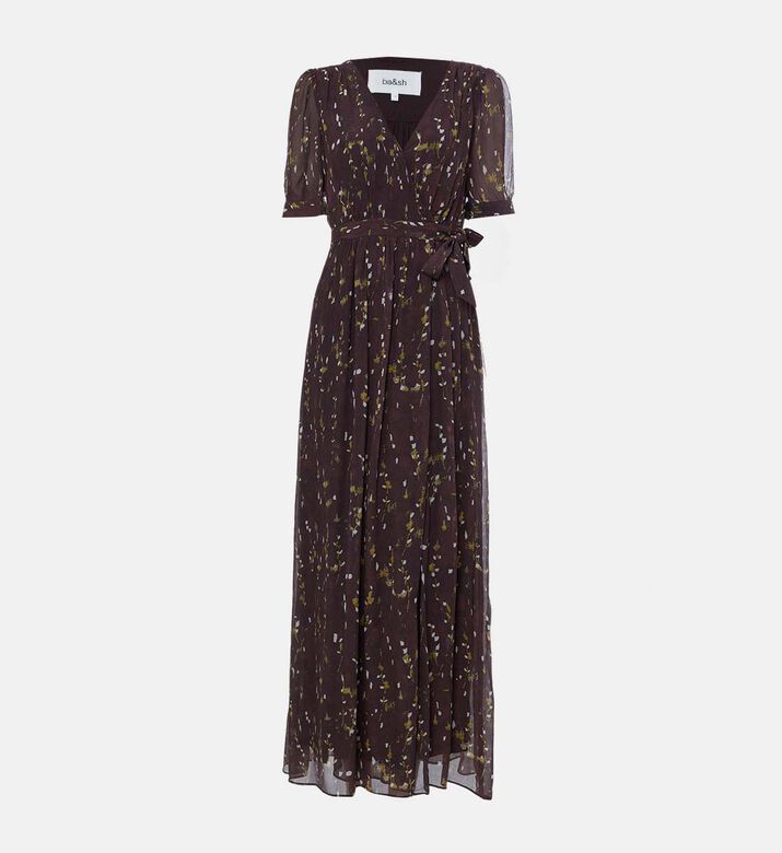Floral-print Short-sleeve Flared Dress