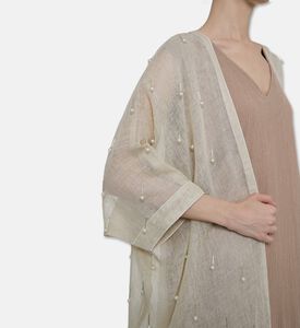 By Febe Sheer Linen Pearl Embellishment Abaya, Model View