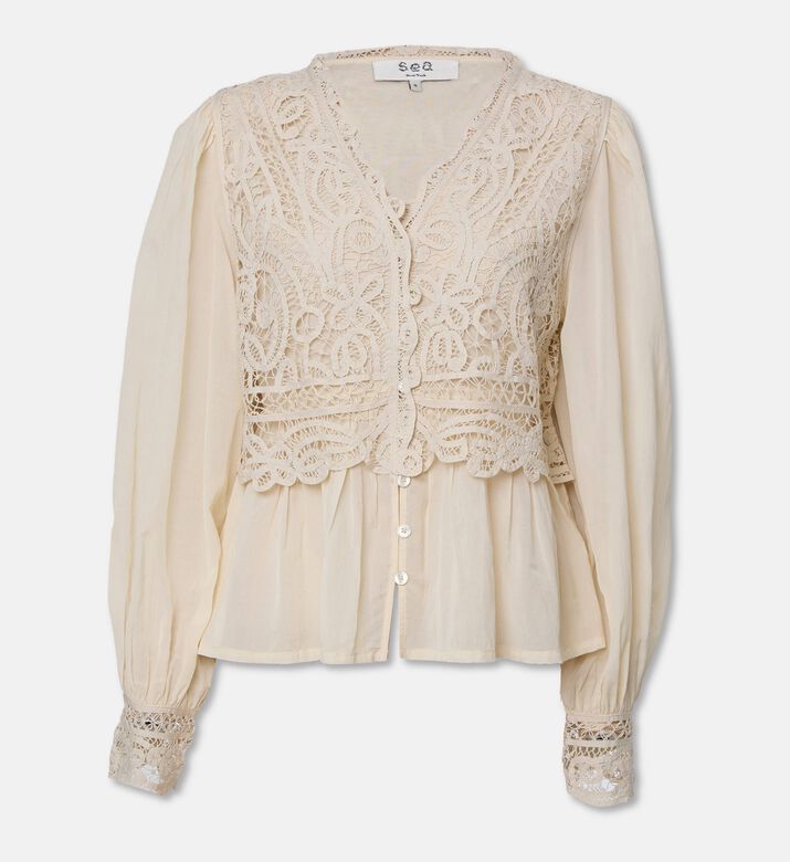 Sea NY Adelina Lace Button-front Peplum Top, Packshot View