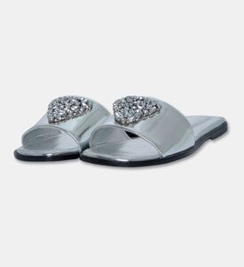 Schutz Crystal Buckle Slide Sandals, Silver, Eu-39, Packshot View