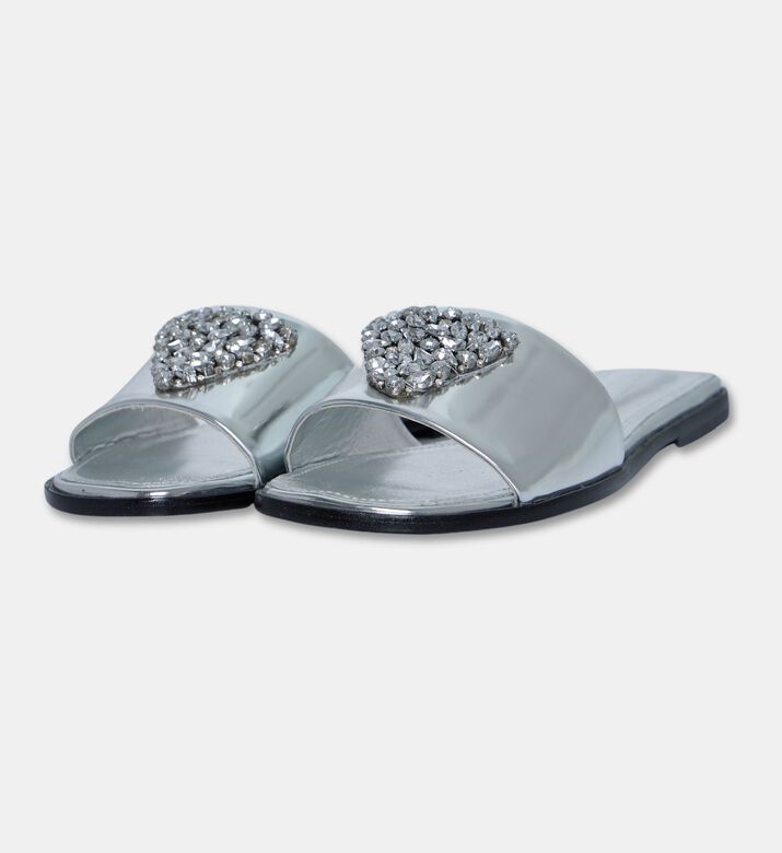 Schutz Crystal Buckle Slide Sandals, Silver, Eu-39, Packshot View