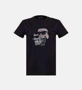 تيشيرت بياقة دائرية مزينة بأحجار الراين