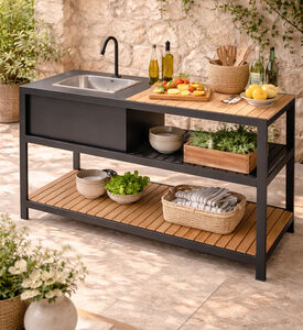 Lifestyle Garden Amber Teak Wood Outdoor Kitchen Table, Packshot View