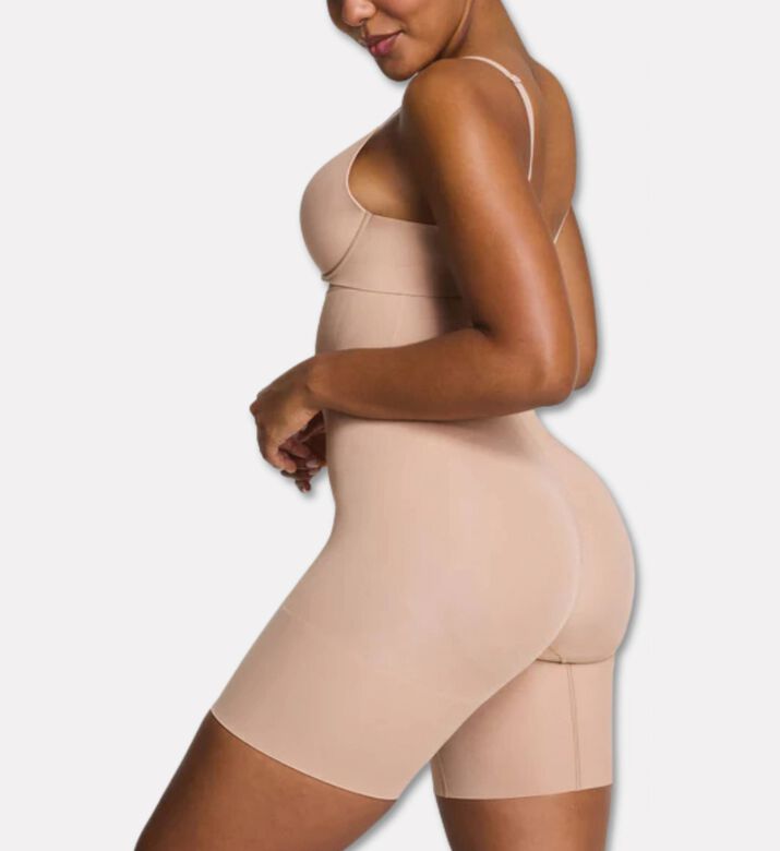 Spanx Seamless High-waisted Mid-thigh Shaper, Nude, S, Model View