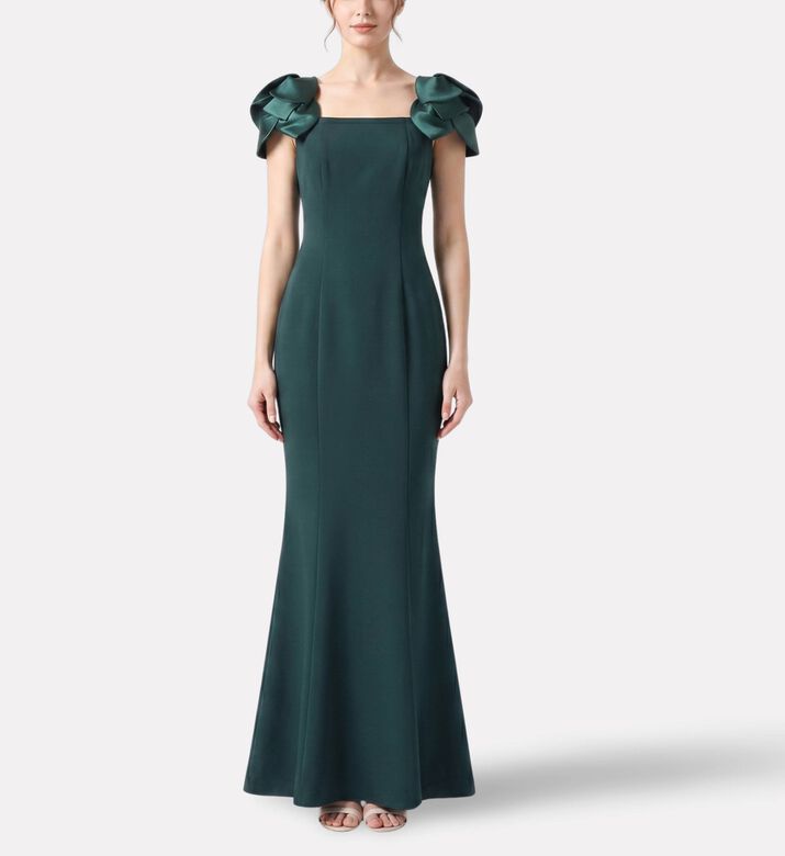 Savanna Leaf Appliqu&eacute; Off-shoulder Gown, Green, Xl, Model View