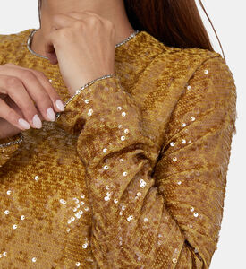 فستان طويل مزين بترتر