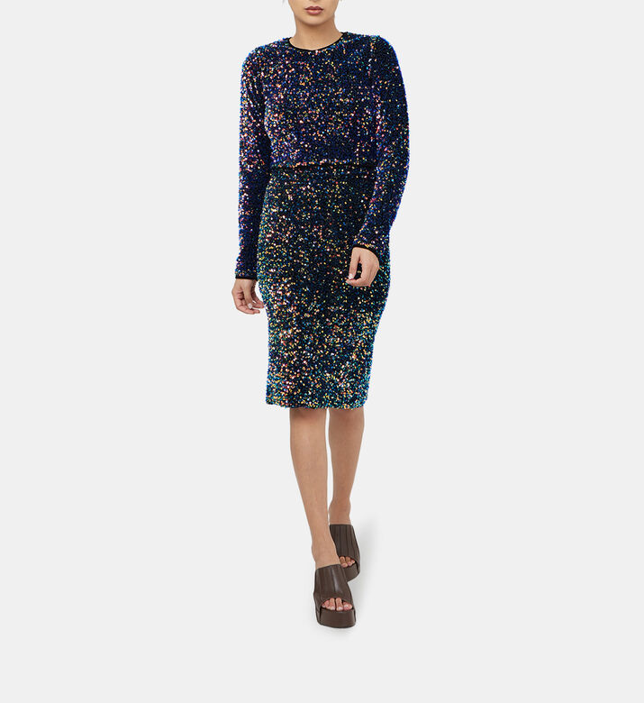 Velvet Sequined Pencil Skirt
