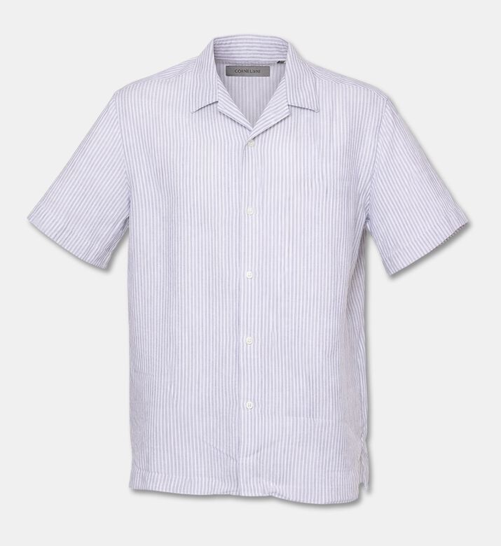 Corneliani Striped Flax Short-sleeve Shirt, Packshot View