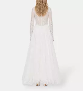 L Atelier Du Luxe Beaded Chantilly Lace Gown, Model View