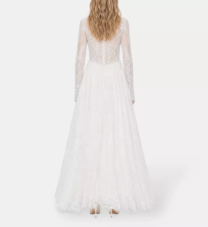 L Atelier Du Luxe Beaded Chantilly Lace Gown, Model View