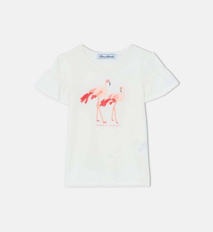 Cotton Flamingo-embroidery T-shirt