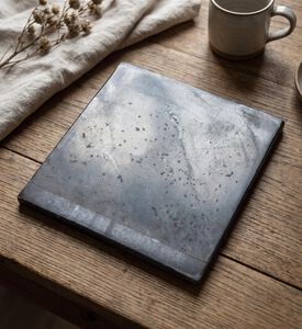 Home Deco and More Quadro Polished Marble Tissue Box, Grey, Model View