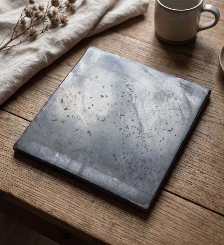 Home Deco and More Quadro Polished Marble Tissue Box, Grey, Model View
