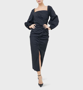 Cotton Puff-sleeve Midi Dress