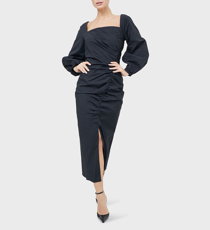 Cotton Puff-sleeve Midi Dress