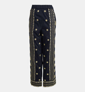 بنطال بخصر عالٍ مطرز بشكل شمس