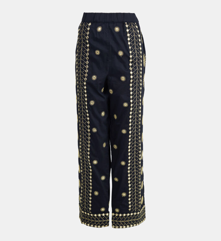 Sun Embroidered High Waist Pants