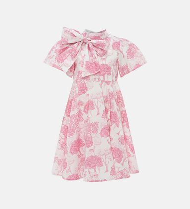 Front Bow Printed Midi Dress