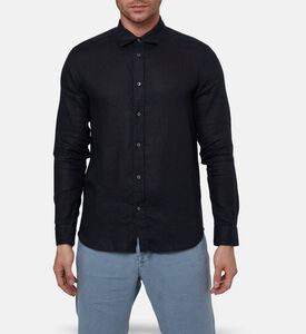 Galeries Lafayette Linen Button-down Classic Collar Shirt, Black, M, Model View