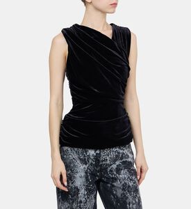 Velvet Jersey Ruched Crossover Blouse