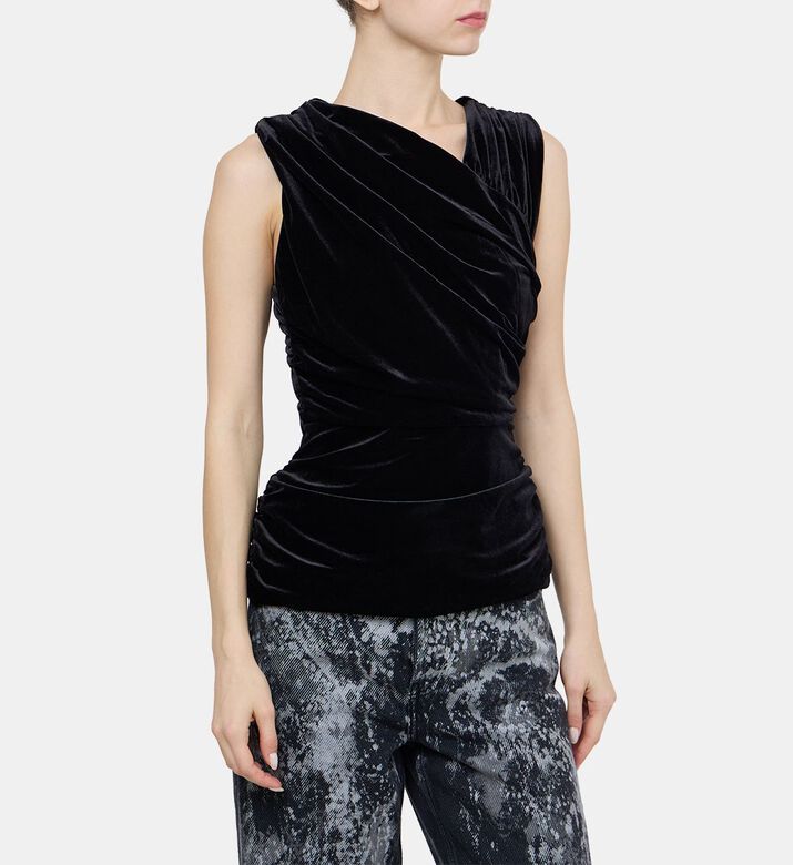 Velvet Jersey Ruched Crossover Blouse