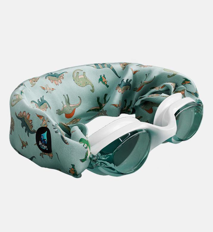 نظارة سباحة بيضاء للأطفال بشريط فائق النعومة مزينة بديناصورات خضراء