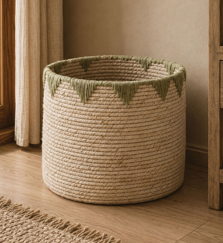 Home Deco and More Corn Husk Zigzag Basket, Packshot View