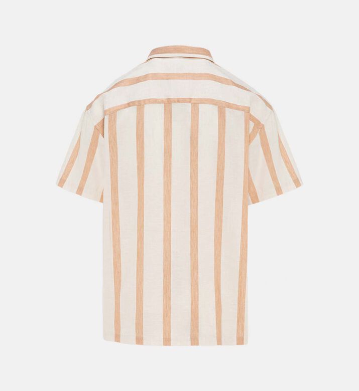 قميص بأكمام قصيرة كتان بياقة بخطوط عريضة