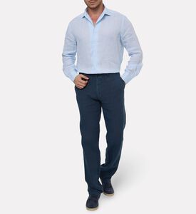 Corneliani Solid Pure Linen Shirt, Blue, 42, Model View