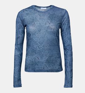 Marl Mesh Long Sleeve Crew Neck Blouse