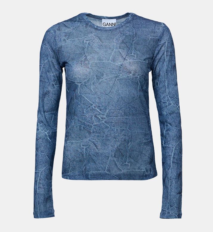 Marl Mesh Long Sleeve Crew Neck Blouse